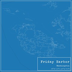 Blueprint US city map of Friday Harbor, Washington.