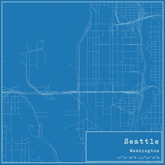 Blueprint US city map of Seattle, Washington.