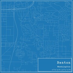 Blueprint US city map of Renton, Washington.