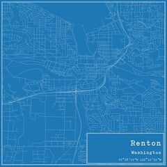 Fototapeta premium Blueprint US city map of Renton, Washington.