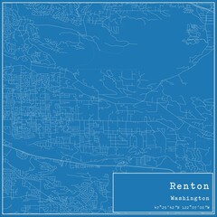 Blueprint US city map of Renton, Washington.