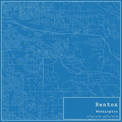 Blueprint US city map of Renton, Washington.