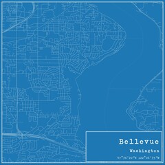 Blueprint US city map of Bellevue, Washington.