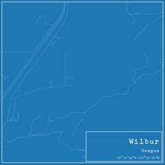 Blueprint US city map of Wilbur, Oregon.
