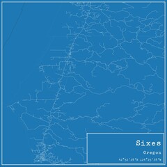 Blueprint US city map of Sixes, Oregon.