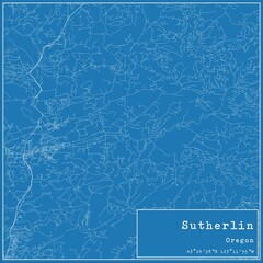 Blueprint US city map of Sutherlin, Oregon.