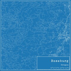 Blueprint US city map of Roseburg, Oregon.
