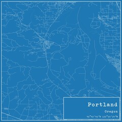Blueprint US city map of Portland, Oregon.