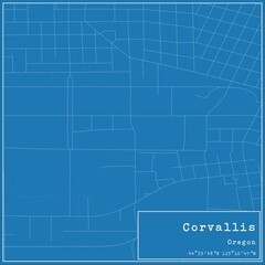 Blueprint US city map of Corvallis, Oregon.