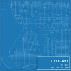 Blueprint US city map of Portland, Oregon.