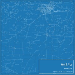 Blueprint US city map of Amity, Oregon.