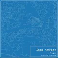 Blueprint US city map of Lake Oswego, Oregon.