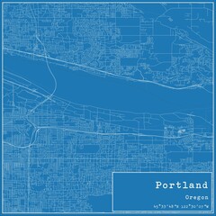 Blueprint US city map of Portland, Oregon.