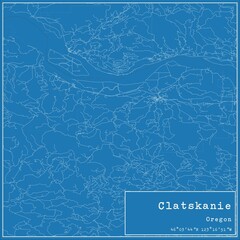 Blueprint US city map of Clatskanie, Oregon.