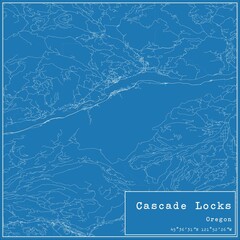 Blueprint US city map of Cascade Locks, Oregon.