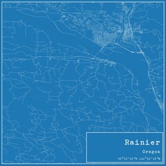 Blueprint US city map of Rainier, Oregon.