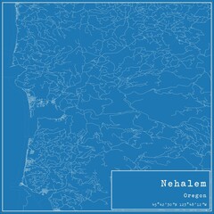 Blueprint US city map of Nehalem, Oregon.