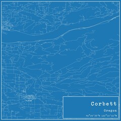 Blueprint US city map of Corbett, Oregon.