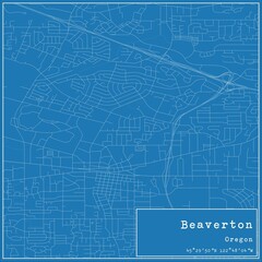 Blueprint US city map of Beaverton, Oregon.