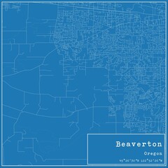 Blueprint US city map of Beaverton, Oregon.