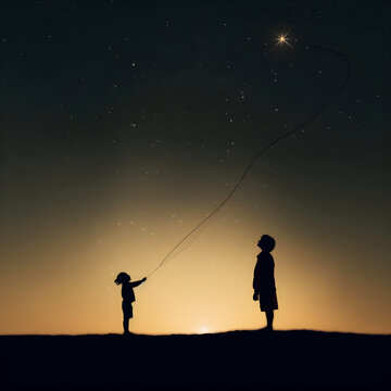 Illustration of two person at night with beautiful view of the sky on the beach
