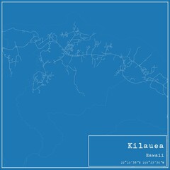 Blueprint US city map of Kilauea, Hawaii.