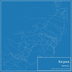 Blueprint US city map of Kapaa, Hawaii.
