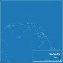 Blueprint US city map of Kahuku, Hawaii.
