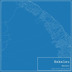 Blueprint US city map of Hakalau, Hawaii.
