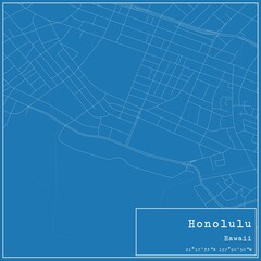 Blueprint US city map of Honolulu, Hawaii.