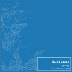 Blueprint US city map of Mililani, Hawaii.