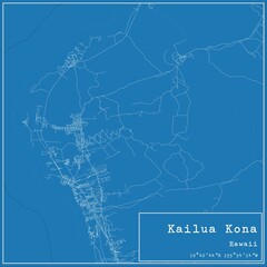 Blueprint US city map of Kailua Kona, Hawaii.