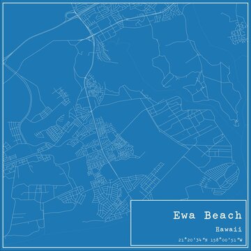 Blueprint US city map of Ewa Beach, Hawaii.