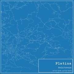 Blueprint US city map of Platina, California.