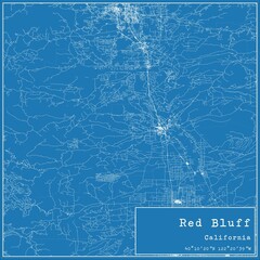 Blueprint US city map of Red Bluff, California.