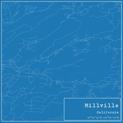 Blueprint US city map of Millville, California.