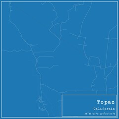 Blueprint US city map of Topaz, California.