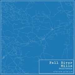 Blueprint US city map of Fall River Mills, California.