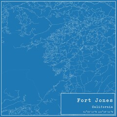 Blueprint US city map of Fort Jones, California.