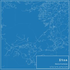 Blueprint US city map of Etna, California.