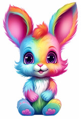 A colorful bunny sitting on the ground. Generative AI.