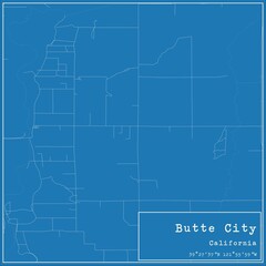 Blueprint US city map of Butte City, California.