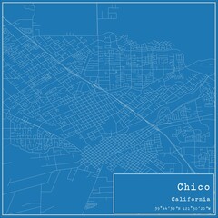 Blueprint US city map of Chico, California.