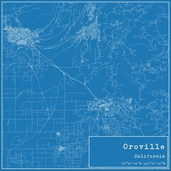 Blueprint US city map of Oroville, California. - obrazy, fototapety, plakaty