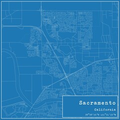Blueprint US city map of Sacramento, California.