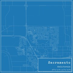 Blueprint US city map of Sacramento, California.
