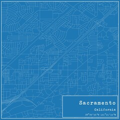 Blueprint US city map of Sacramento, California.