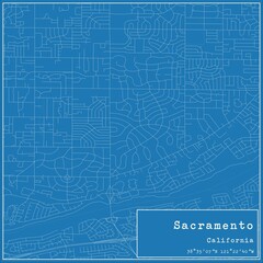 Blueprint US city map of Sacramento, California.