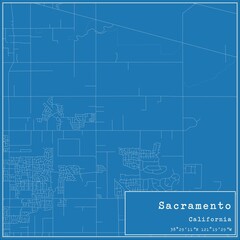 Blueprint US city map of Sacramento, California. - obrazy, fototapety, plakaty