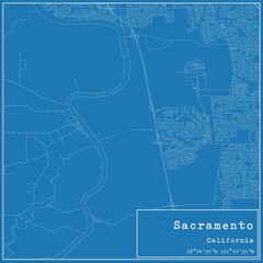 Blueprint US city map of Sacramento, California.